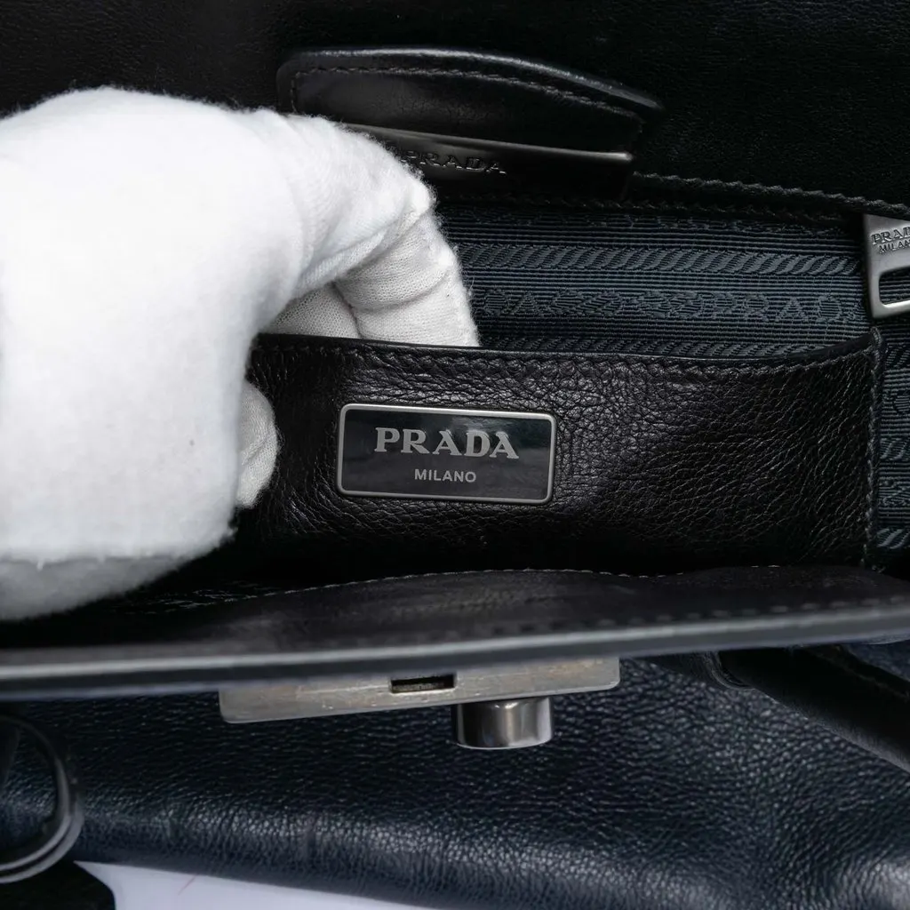 Prada Bicolor Glace Calf Sound Lock Satchel Blue Leather Very good - Box View