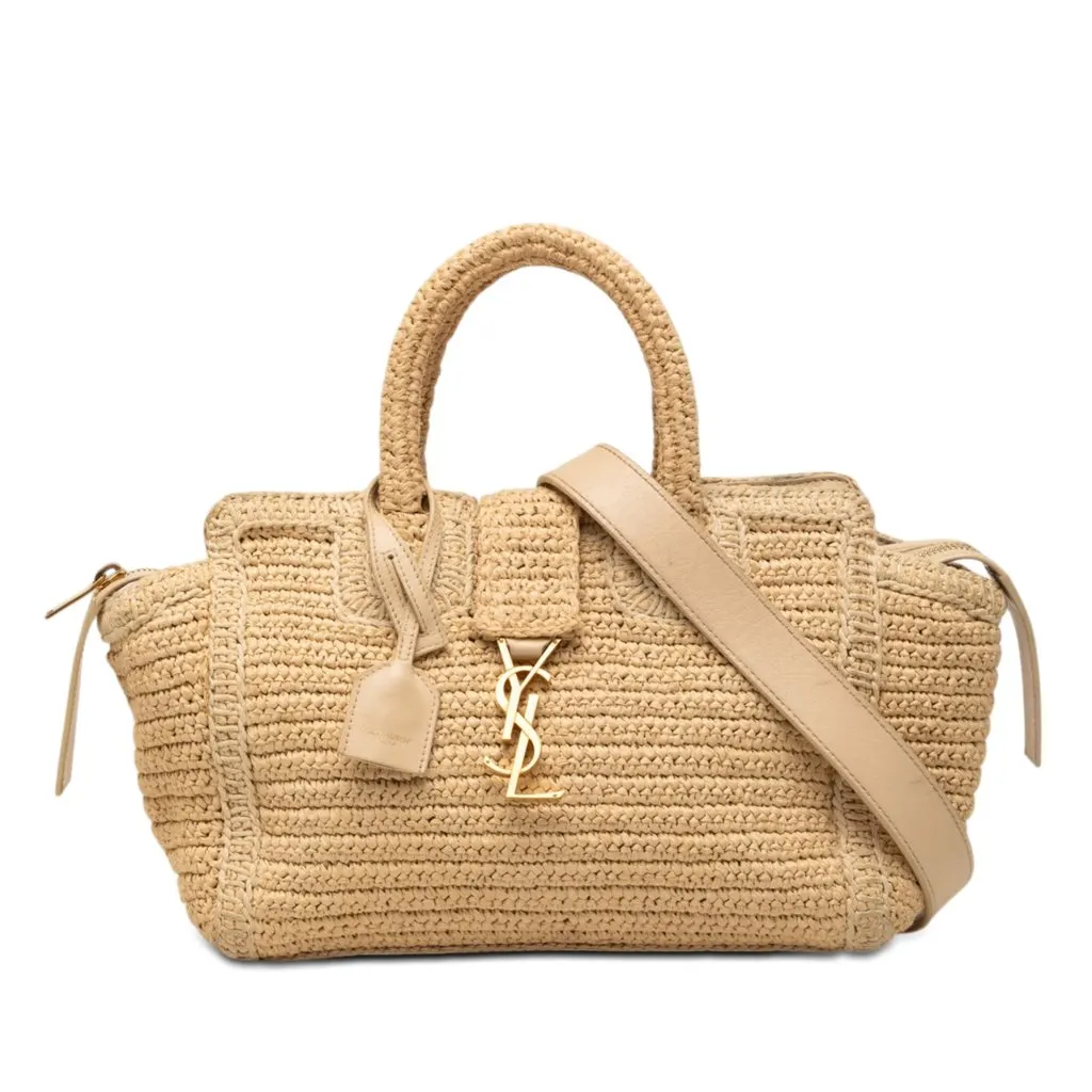 Saint Laurent Baby Raffia Monogram Downtown Cabas Beige Very good - Front View