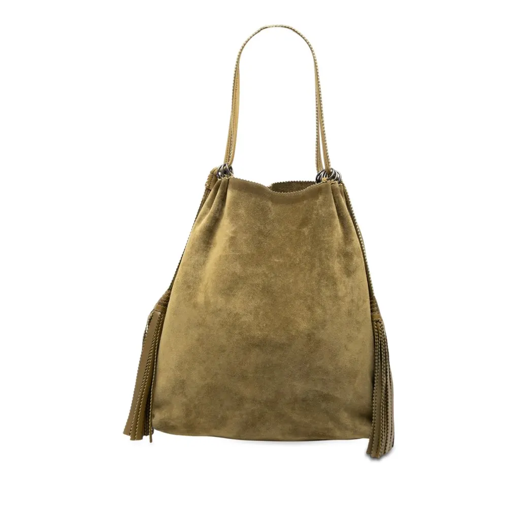 Bottega Veneta Suede Fringe Tassel Shoulder Bag Green Leather Very good - Front View