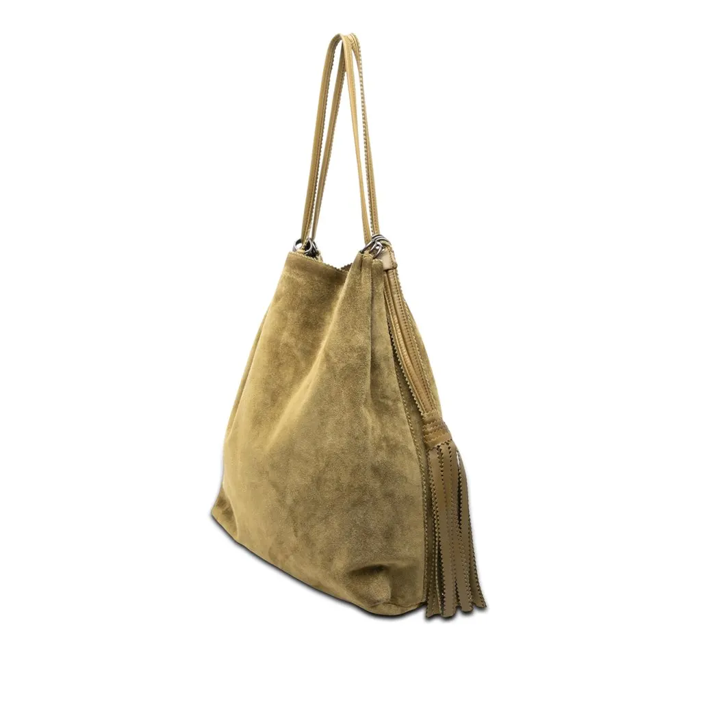 Bottega Veneta Suede Fringe Tassel Shoulder Bag Green Leather Very good - Back View