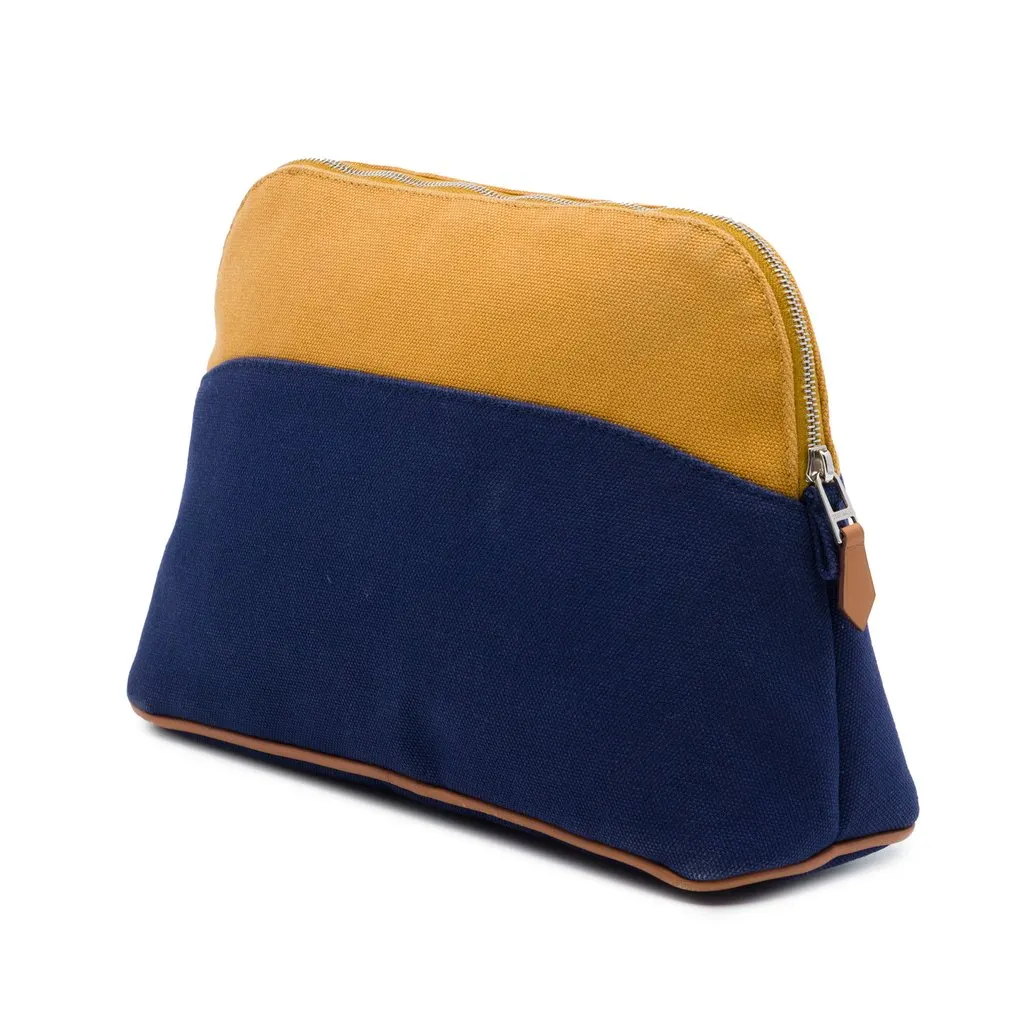 Hermès Bicolor Toile Bolide Trousse De Voyage Pouch PM Blue Cotton Very good - Back View
