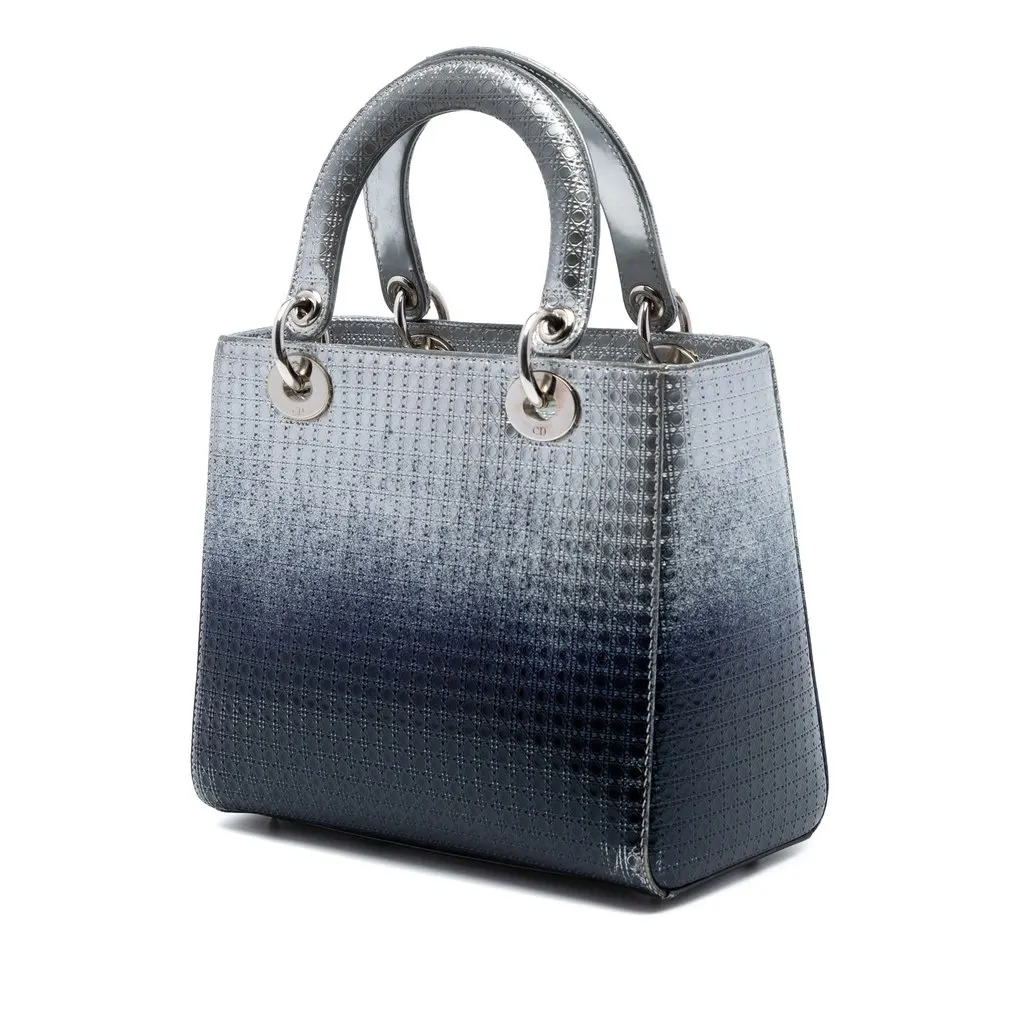Dior Medium Ombre Metallic Patent Microcannage Lady Dior Silver Leather Very good - Back View