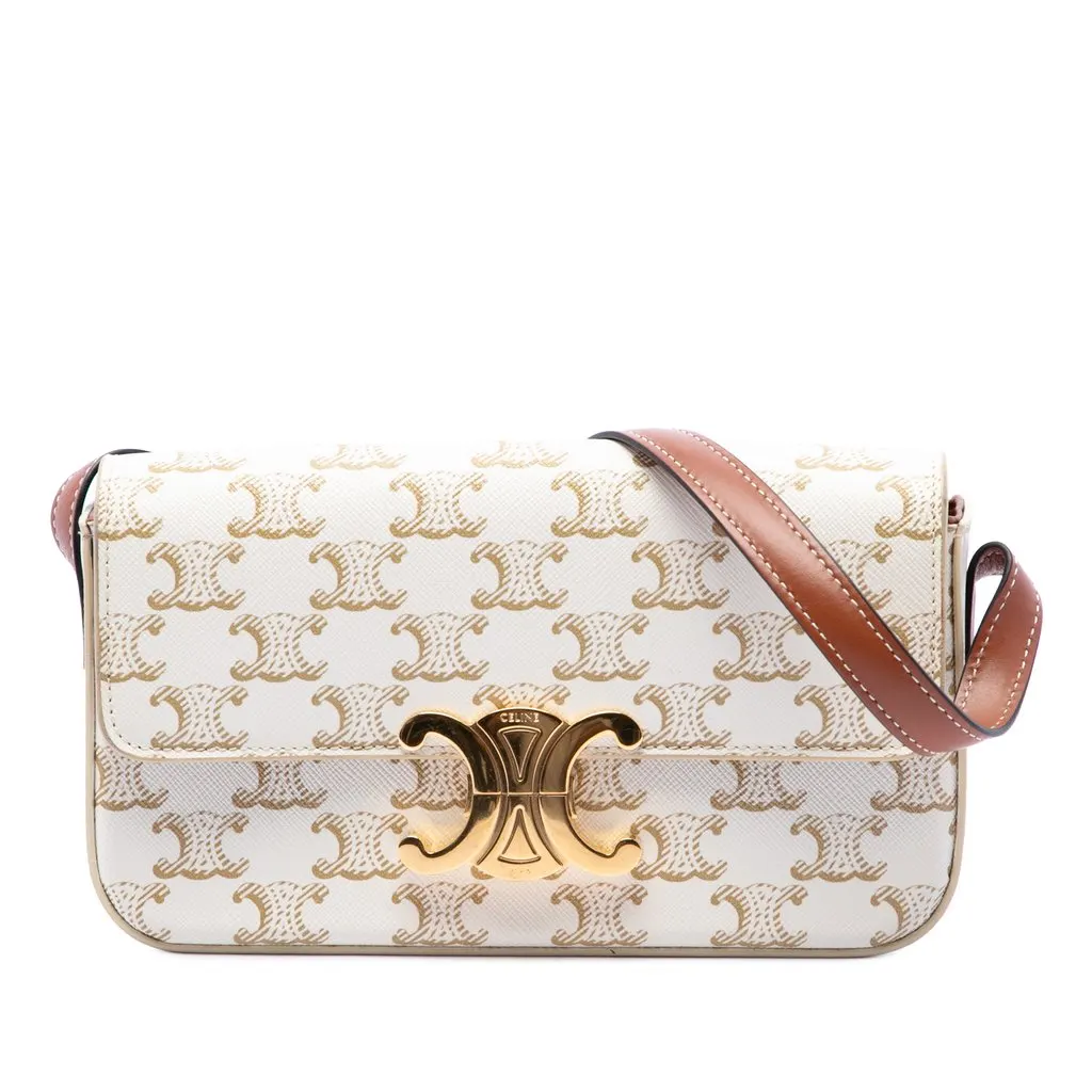 Celine Triomphe Coated Canvas Claude Shoulder Bag White Very good - Front View