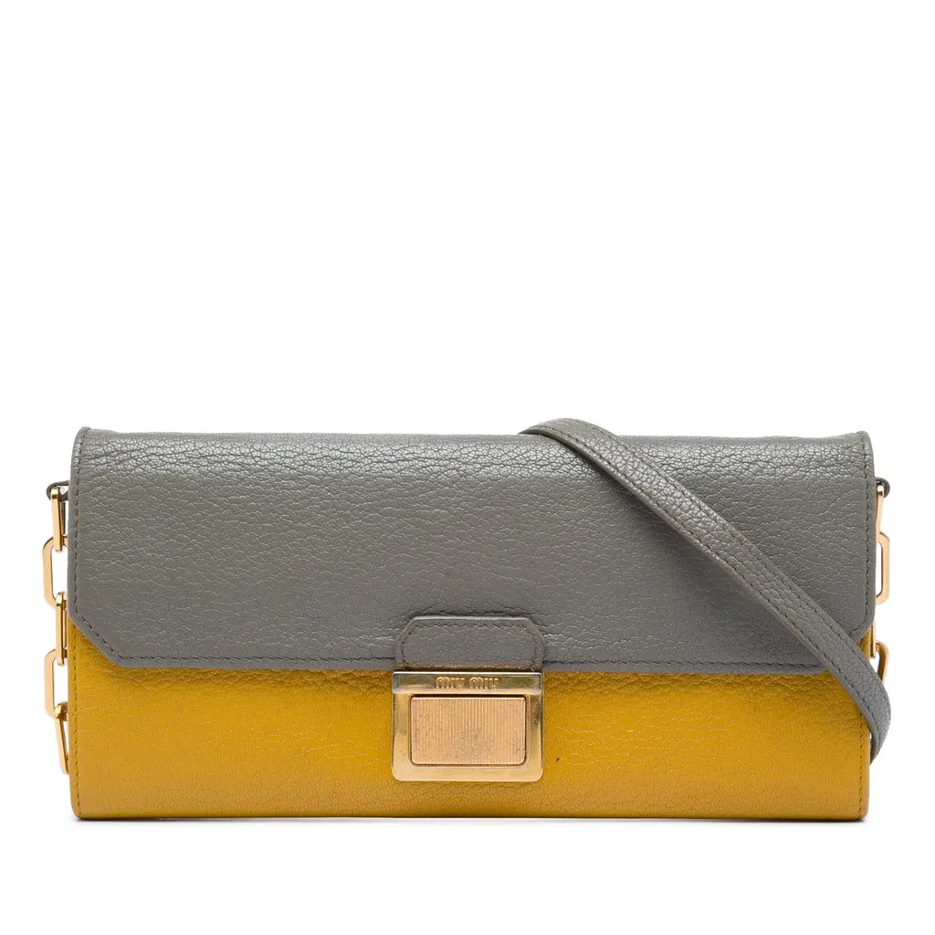 Miu Miu Bicolor Goatskin Madras Wallet on Chain Yellow Leather Very good - Front View