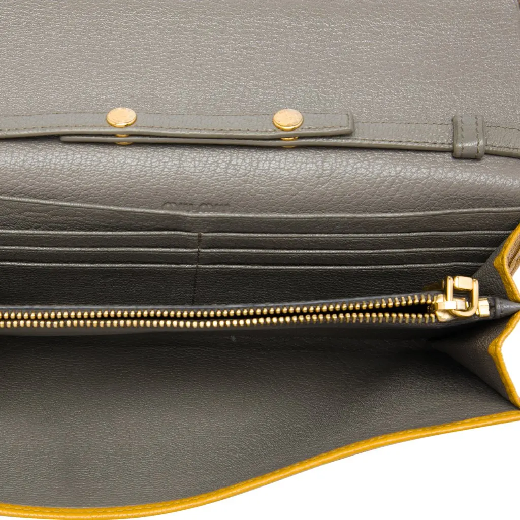 Miu Miu Bicolor Goatskin Madras Wallet on Chain Yellow Leather Very good - Model View