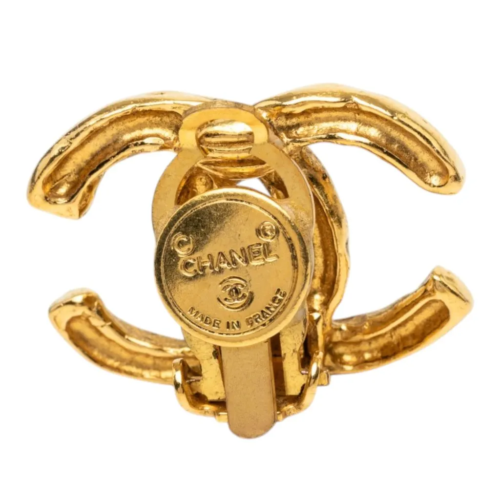 Chanel CC Gold Plated Textured Clip On Earrings Gold Metal Very good - Inside View