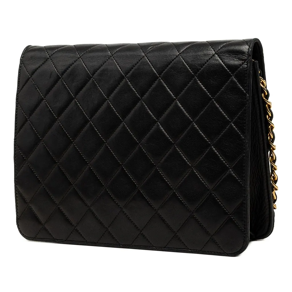 Chanel Small CC Quilted Lambskin Single Flap Black Leather Very good - Back View