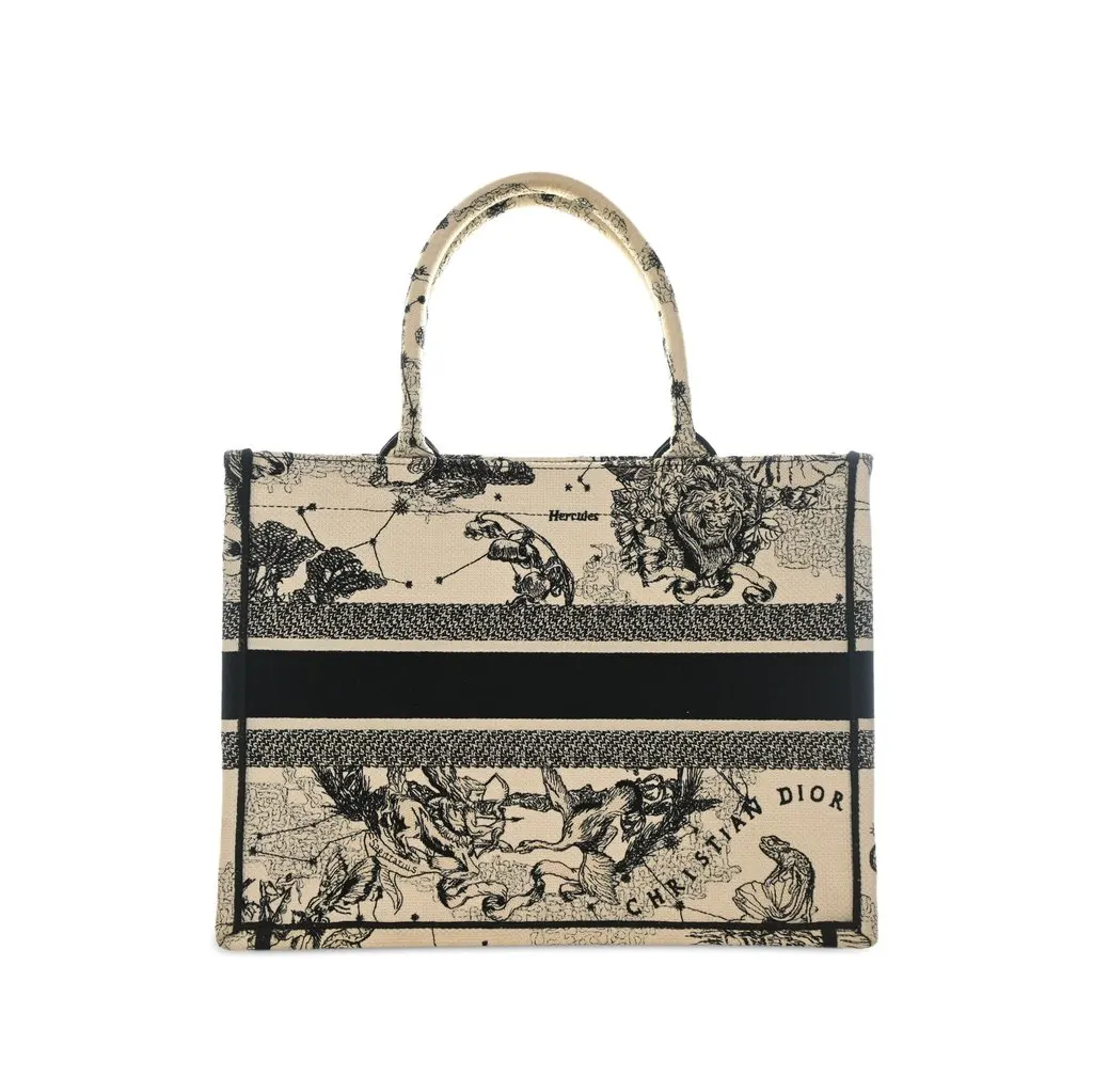 Dior Medium Canvas Embroidered Zodiac Toile De Jouy Book Tote White Canvas Very good - Back View
