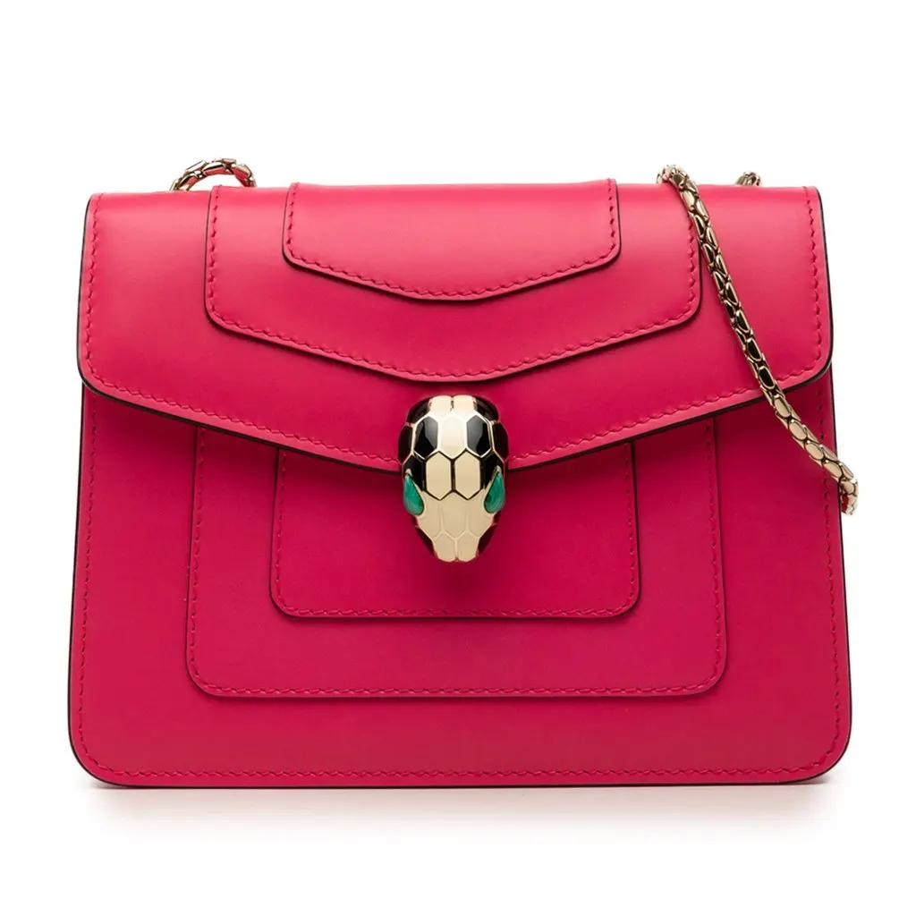 Bvlgari Small Leather Square Serpenti Forever Chain Crossbody Pink Leather Very good - Front View