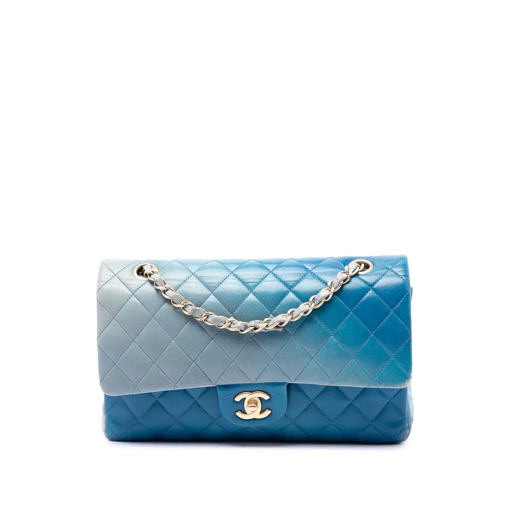 Chanel Medium Classic Ombre Lambskin Double Flap Blue Leather Very good - Front View