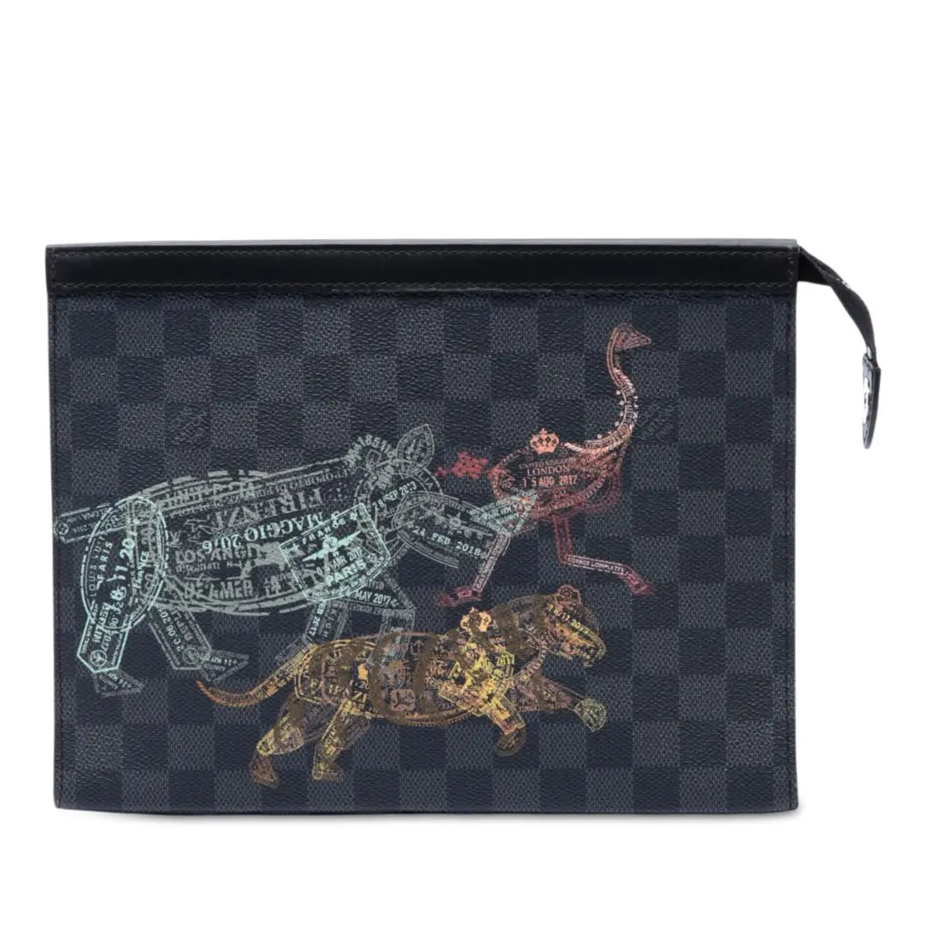 Louis Vuitton Damier Graphite Wild Animals Pochette Voyage MM Black Canvas Very good - Front View