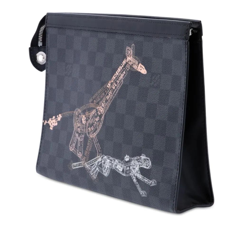 Louis Vuitton Damier Graphite Wild Animals Pochette Voyage MM Black Canvas Very good - Back View