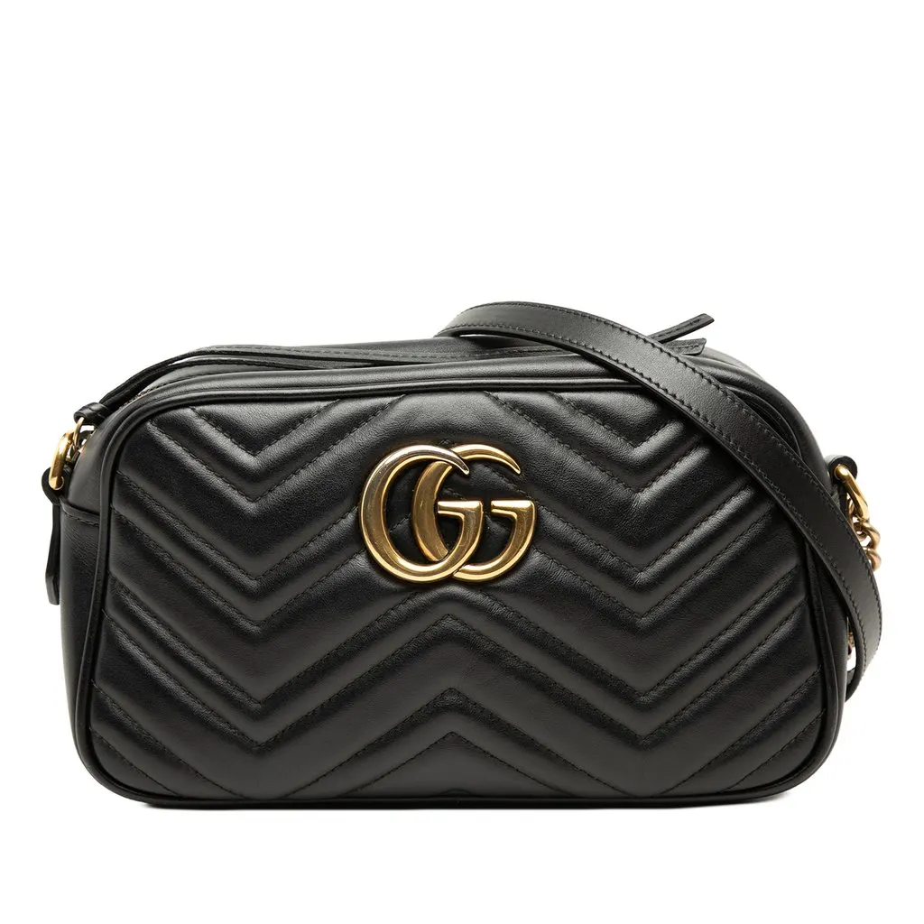 Gucci Small GG Marmont Matelasse Calfskin Crossbody Black Leather Very good - Front View