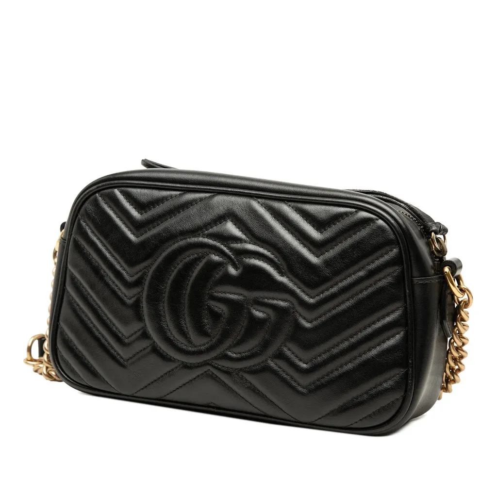 Gucci Small GG Marmont Matelasse Calfskin Crossbody Black Leather Very good - Back View