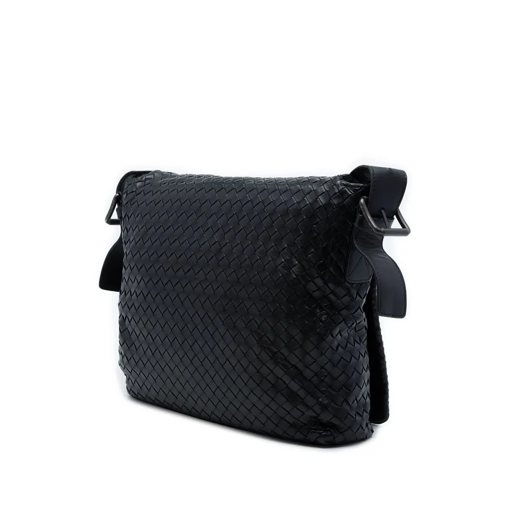 Bottega Veneta Nappa Intrecciato Messenger Bag Black Leather Good - Back View