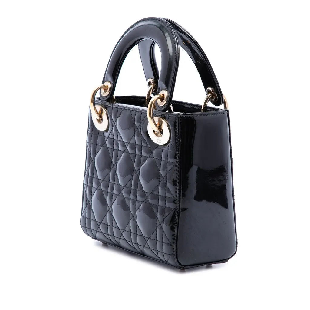 Dior Mini Patent Cannage Lady Dior Black Leather Very good - Back View