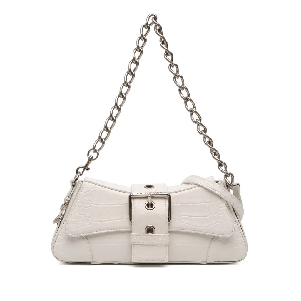 Balenciaga Small Croc Embossed Leather Lindsay Satchel White Leather Very good - Front View