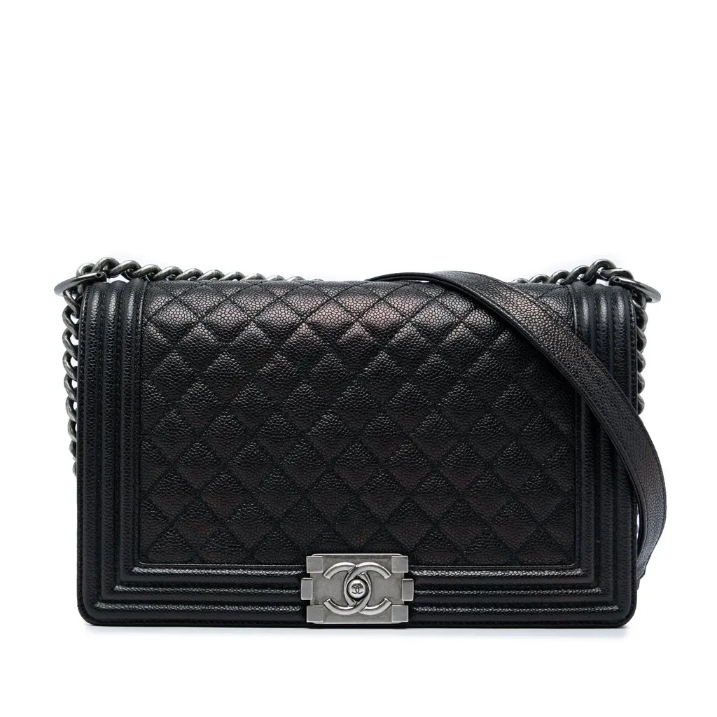 Chanel Large Quilted Caviar Boy Flap Black Leather Very good - Front View