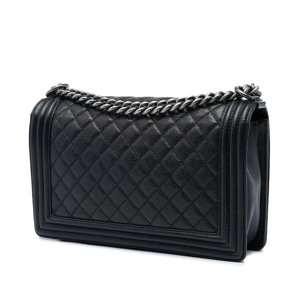 Chanel Large Quilted Caviar Boy Flap Black Leather Very good - Back View