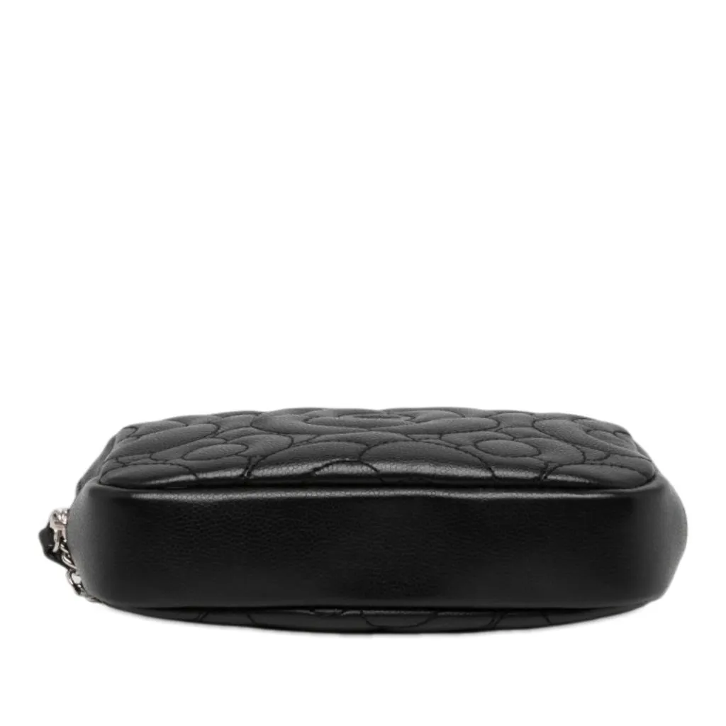 Chanel CC Quilted Caviar Camellia Pouch Black Leather Very good - Inside View