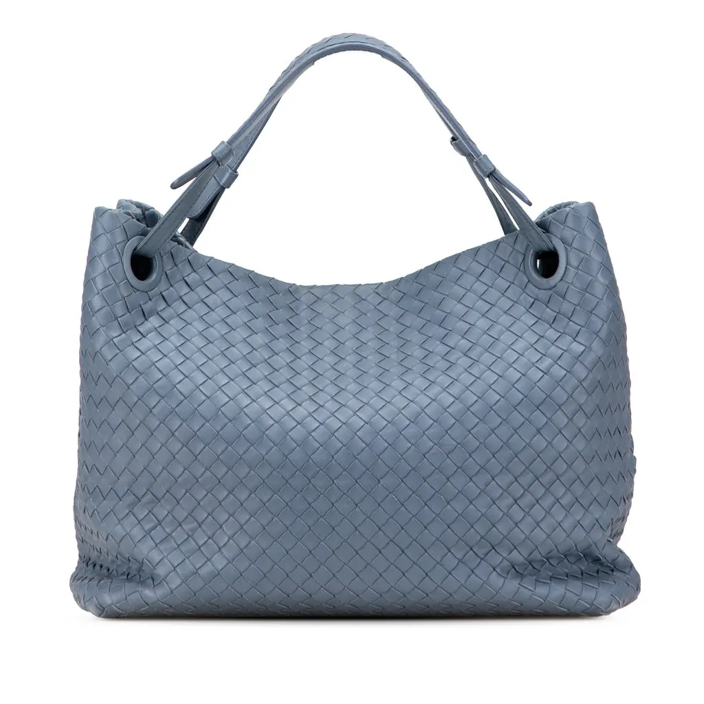 Bottega Veneta Medium Nappa Intrecciato Garda Tote Blue Leather Good - Front View
