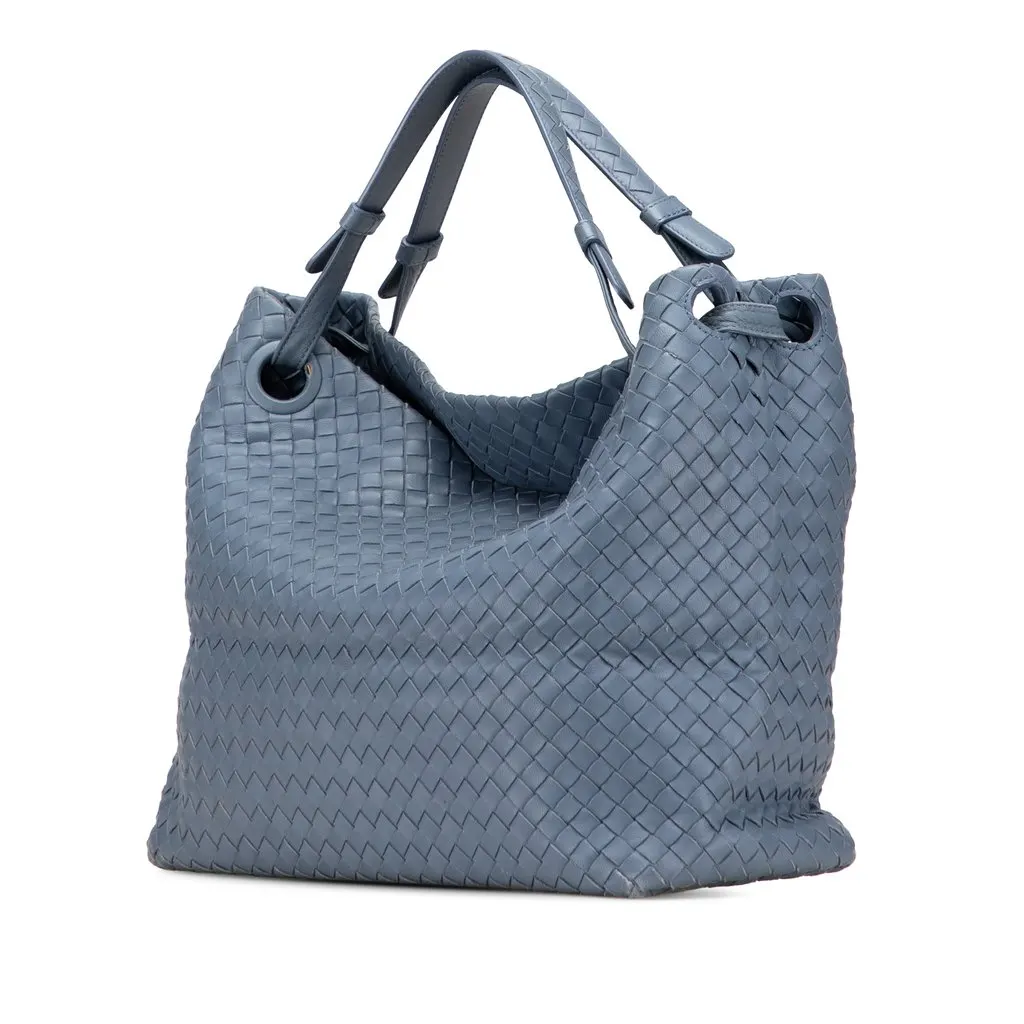 Bottega Veneta Medium Nappa Intrecciato Garda Tote Blue Leather Good - Back View