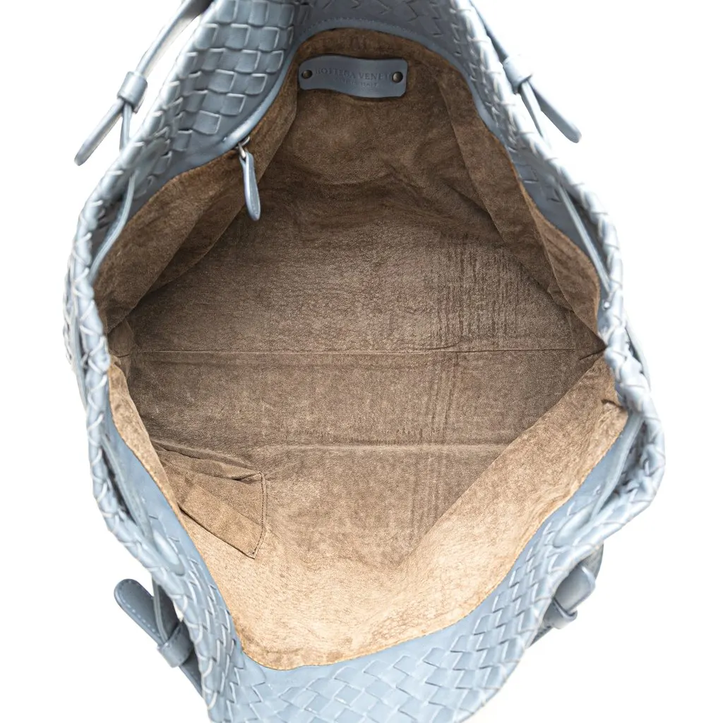 Bottega Veneta Medium Nappa Intrecciato Garda Tote Blue Leather Good - Model View