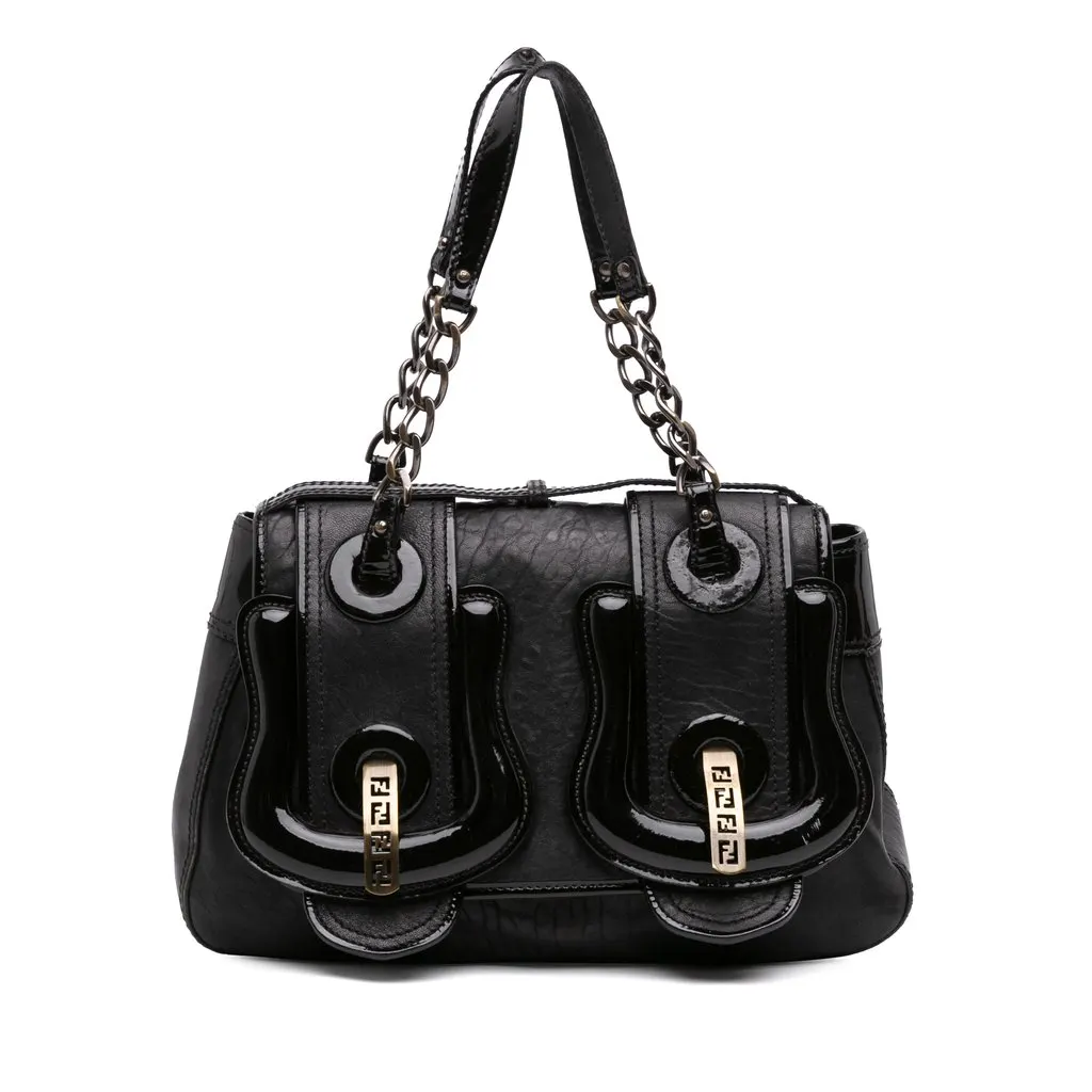 Fendi Medium Leather B Bag Top Handle Bag Black Leather Good - Front View