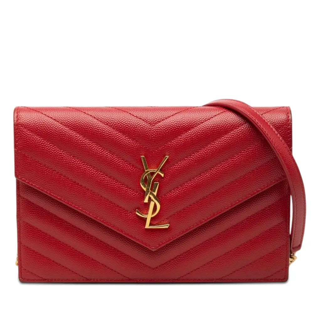 Saint Laurent Grain De Poudre Cassandre Envelope Chain Wallet