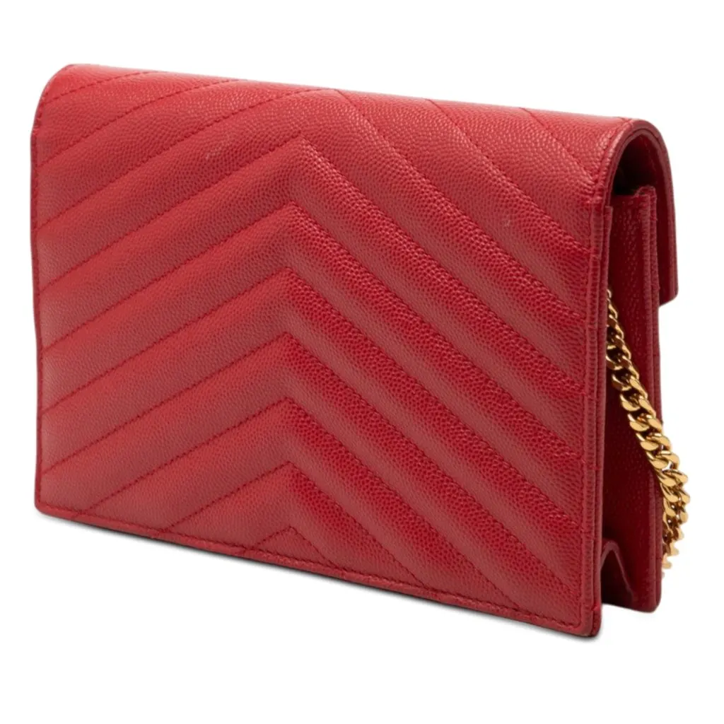 Saint Laurent Grain De Poudre Cassandre Envelope Chain Wallet Red Leather Very good - Back View