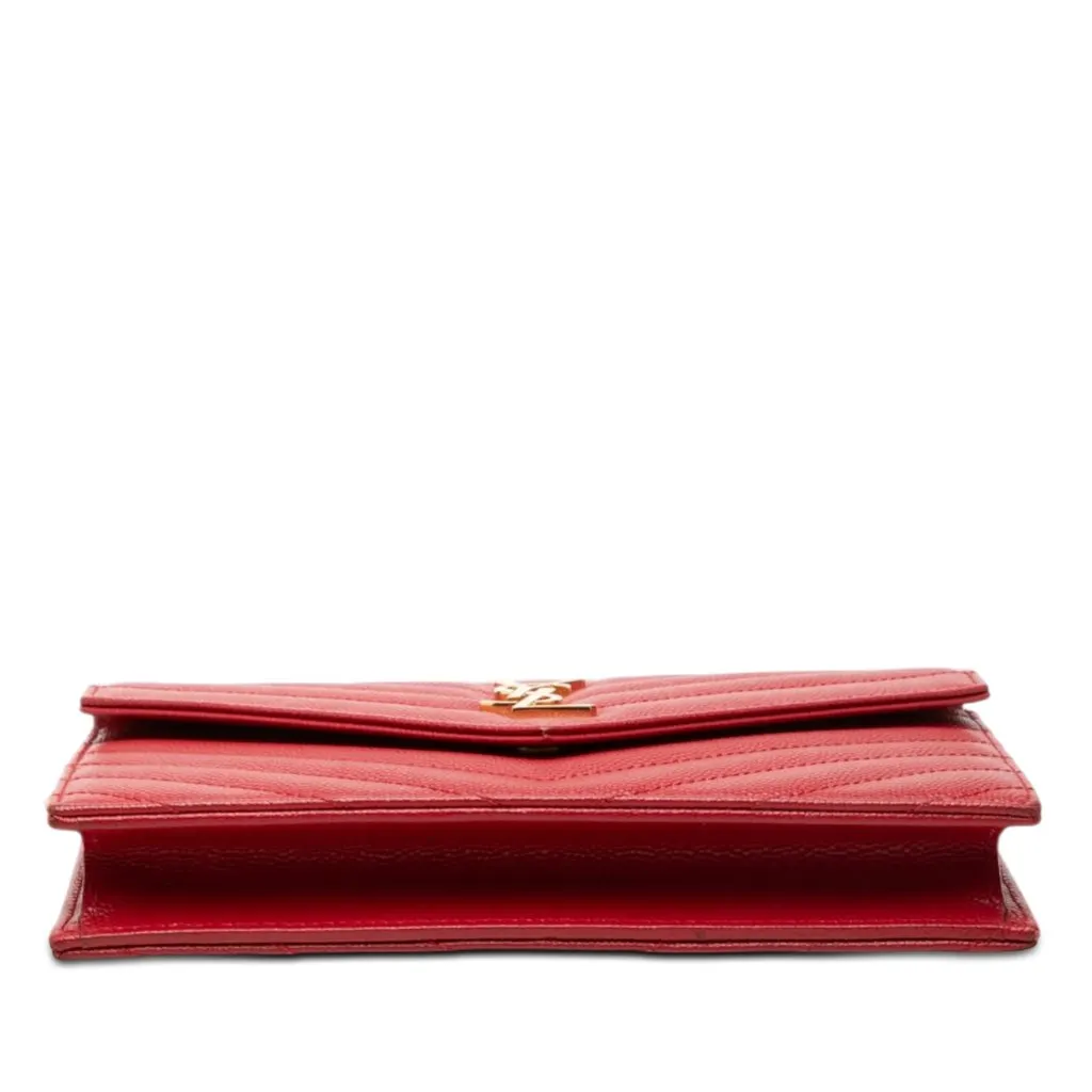 Saint Laurent Grain De Poudre Cassandre Envelope Chain Wallet Red Leather Very good - Inside View