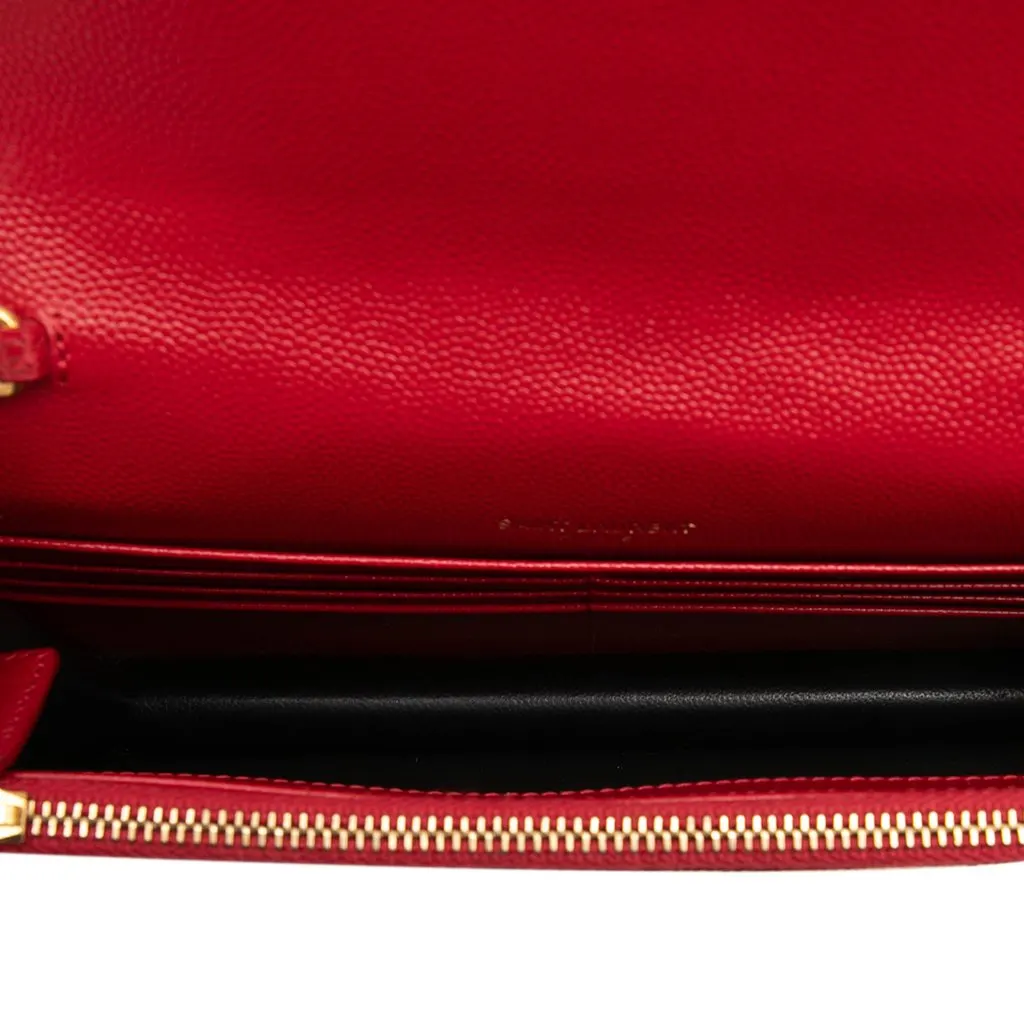 Saint Laurent Grain De Poudre Cassandre Envelope Chain Wallet Red Leather Very good - Model View
