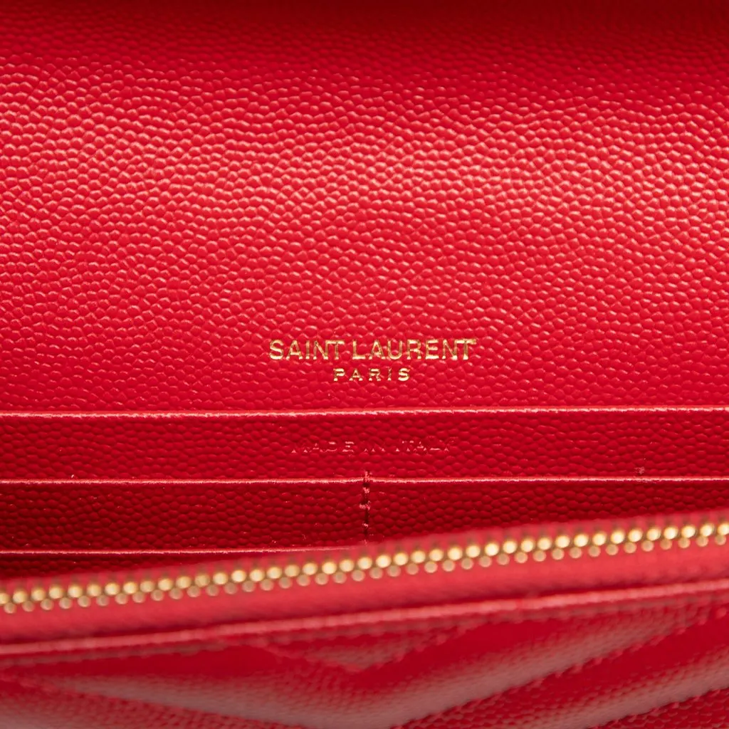 Saint Laurent Grain De Poudre Cassandre Envelope Chain Wallet Red Leather Very good - Box View