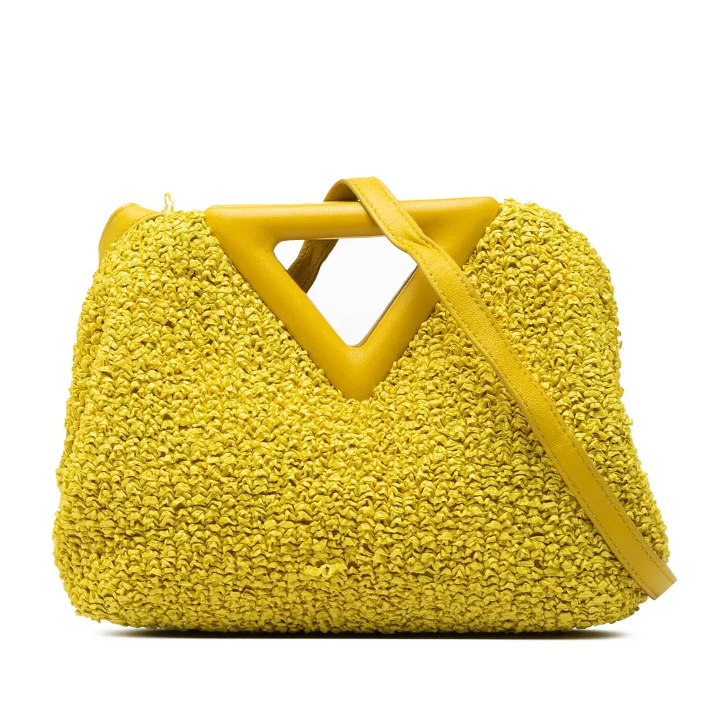Bottega Veneta Small Boucle Curly Raffia The Point Triangle Satchel Yellow Very good - Front View