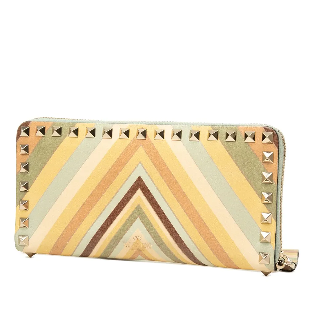 Valentino Leather Native Couture 1975 Print Rockstud Zip Around Wallet Yellow Leather Good - Back View
