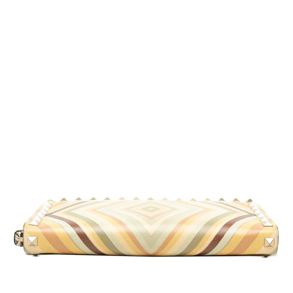Valentino Leather Native Couture 1975 Print Rockstud Zip Around Wallet Yellow Leather Good - Inside View