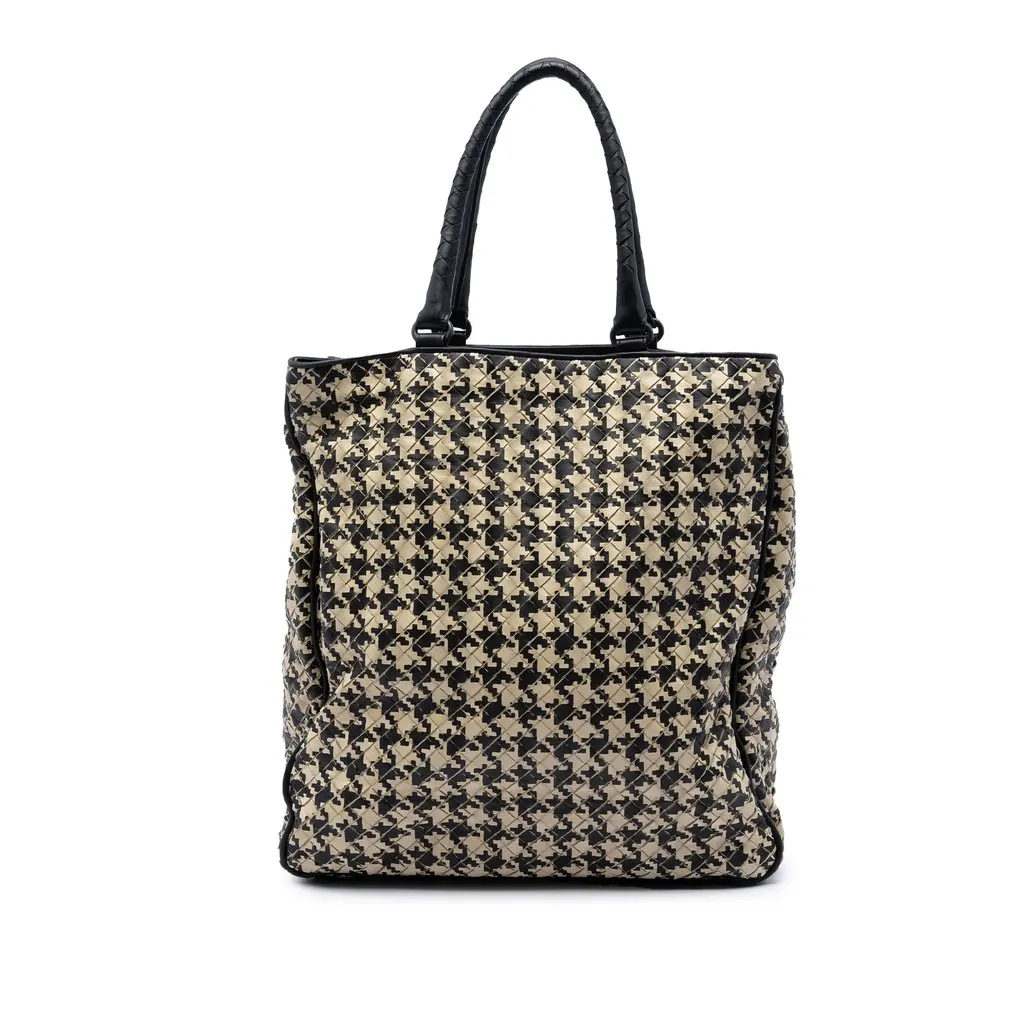 Bottega Veneta Nappa Intrecciato Houndstooth Vertical Tote Beige Leather Very good - Front View