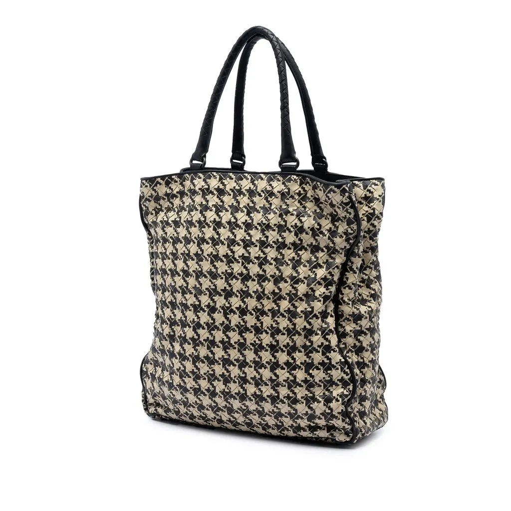 Bottega Veneta Nappa Intrecciato Houndstooth Vertical Tote Beige Leather Very good - Back View