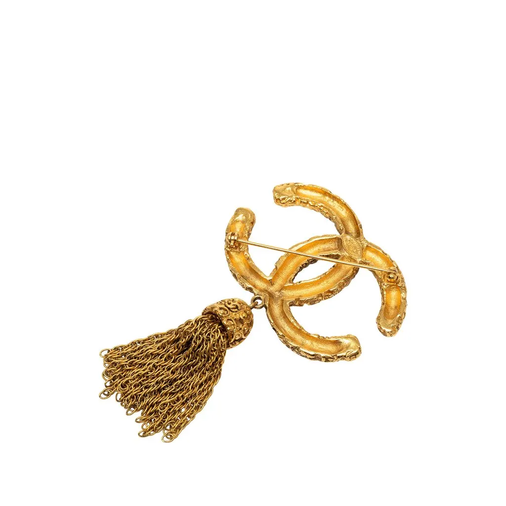 Chanel CC Gold Plated Tassel Lava Fringe Brooch Gold Metal Very good - Back View