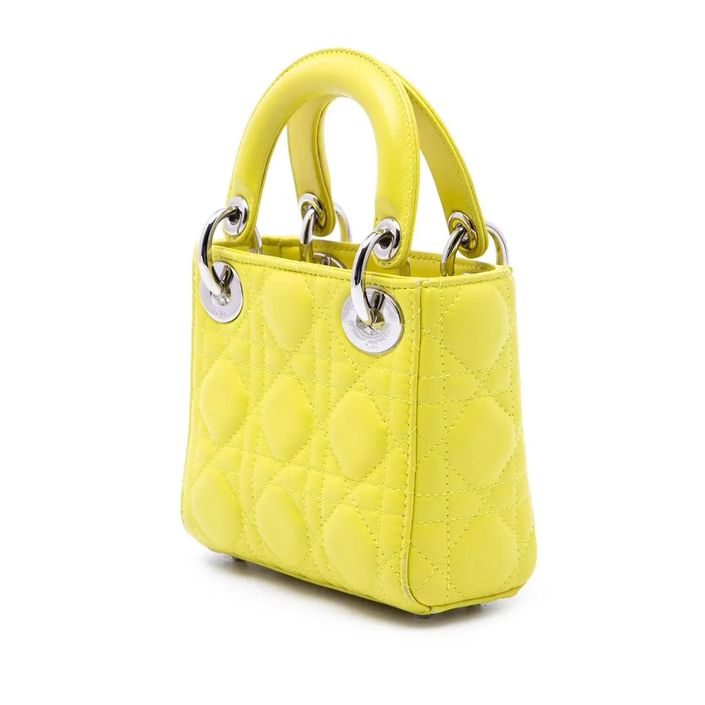 Dior Micro Lambskin Cannage Lady Dior Yellow Leather Good - Back View