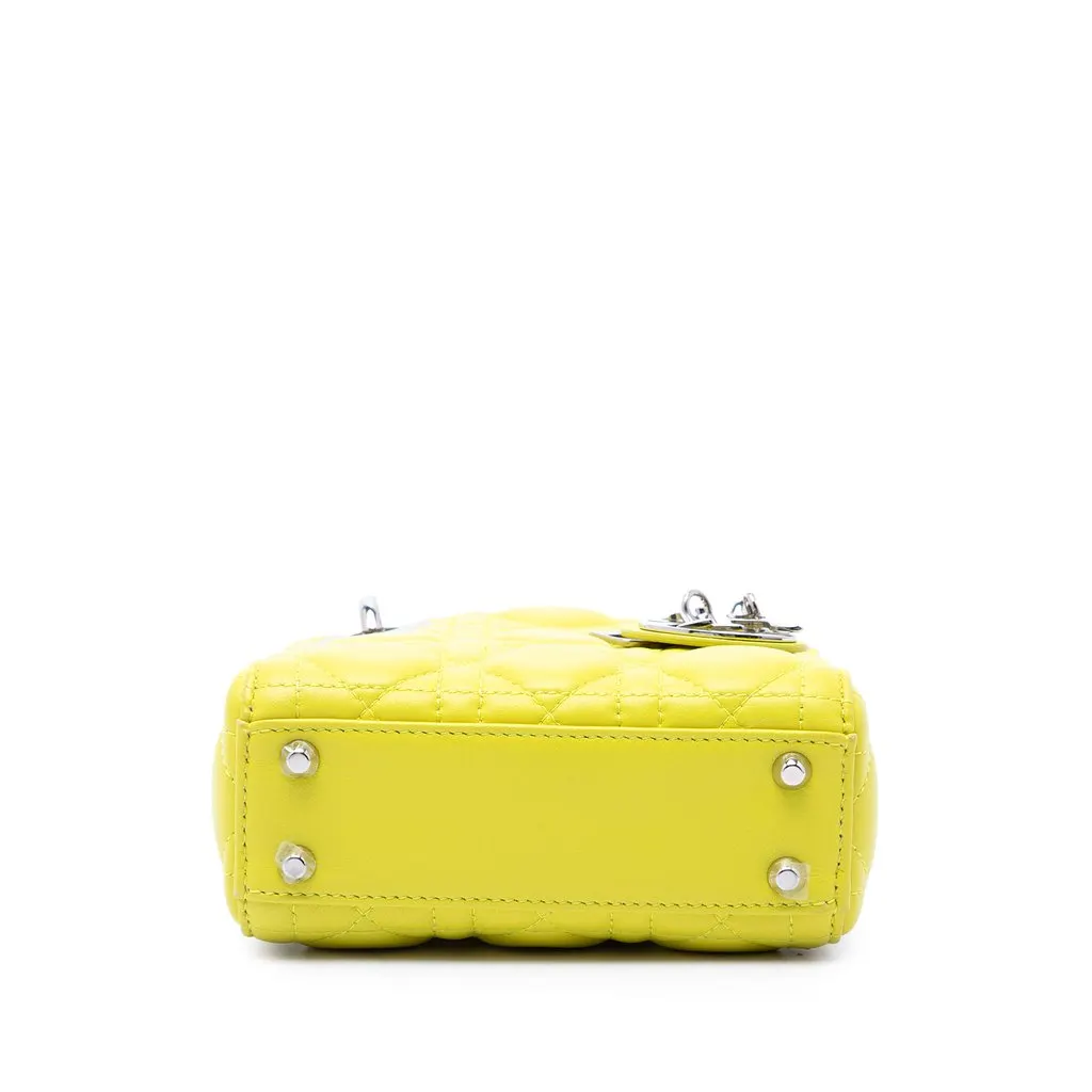 Dior Micro Lambskin Cannage Lady Dior Yellow Leather Good - Inside View