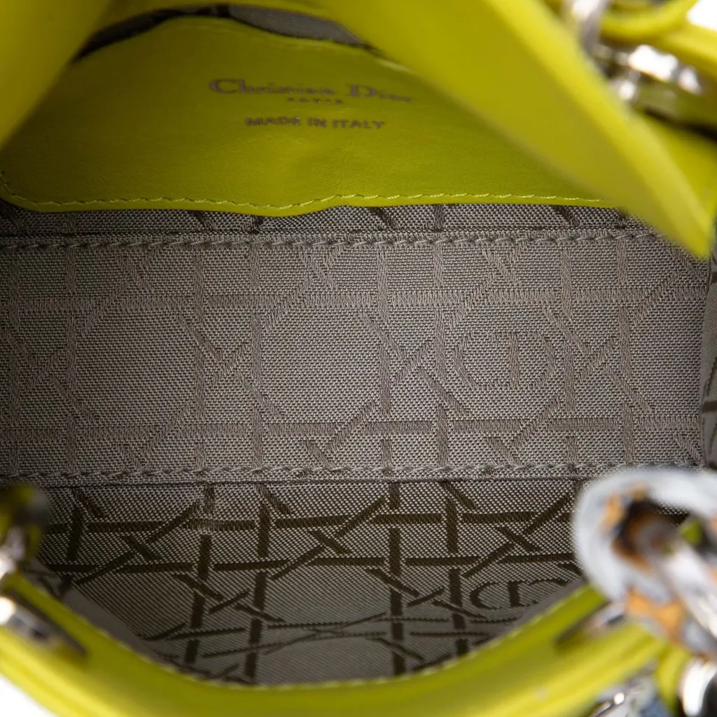 Dior Micro Lambskin Cannage Lady Dior Yellow Leather Good - Model View