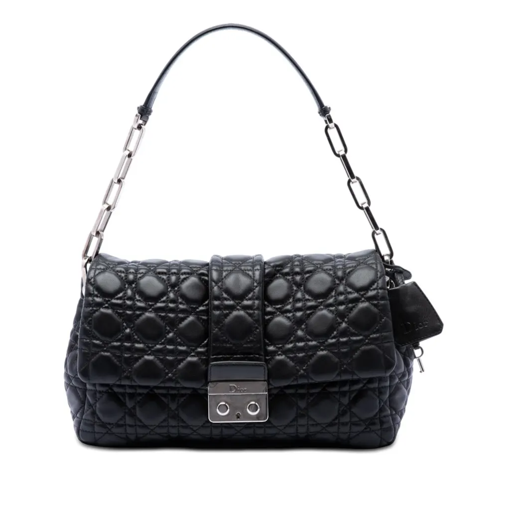 Dior Lambskin Cannage New Lock Shoulder Bag Black Leather Very good - Front View