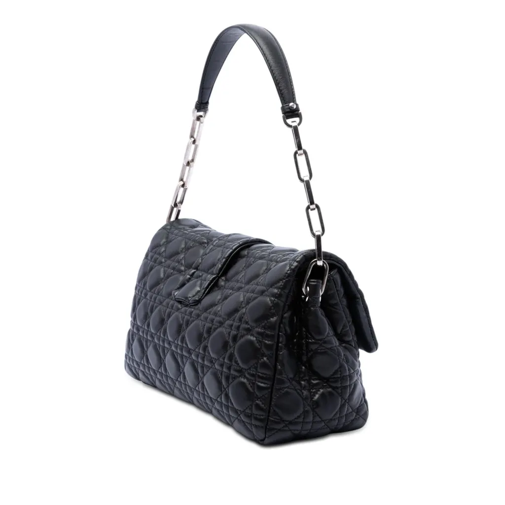 Dior Lambskin Cannage New Lock Shoulder Bag Black Leather Very good - Back View