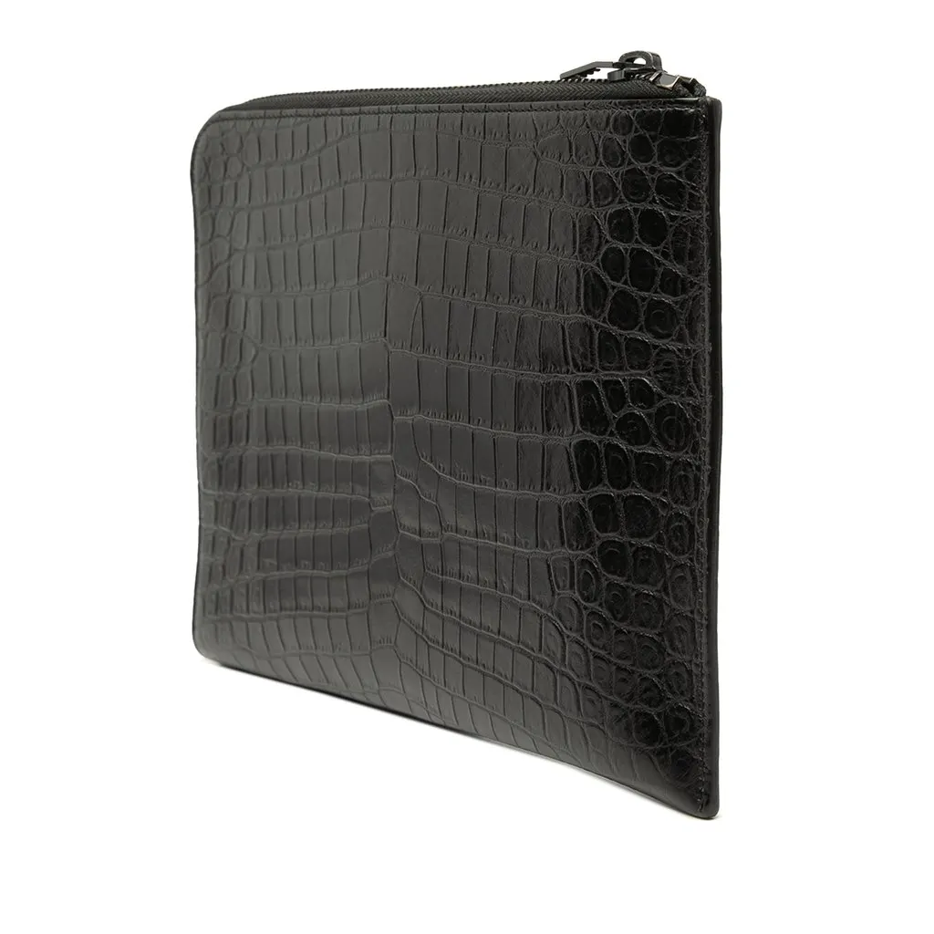 Saint Laurent Croc Embossed Leather Clutch Black Leather Very good - Back View