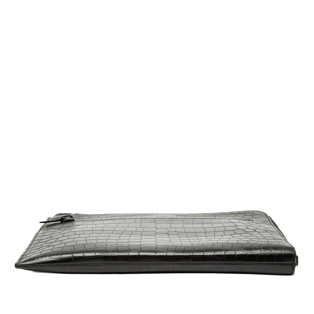 Saint Laurent Croc Embossed Leather Clutch Black Leather Very good - Inside View