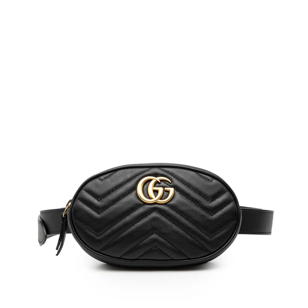 Gucci GG Marmont Matelasse Leather Belt Bag Black Leather Very good - Front View