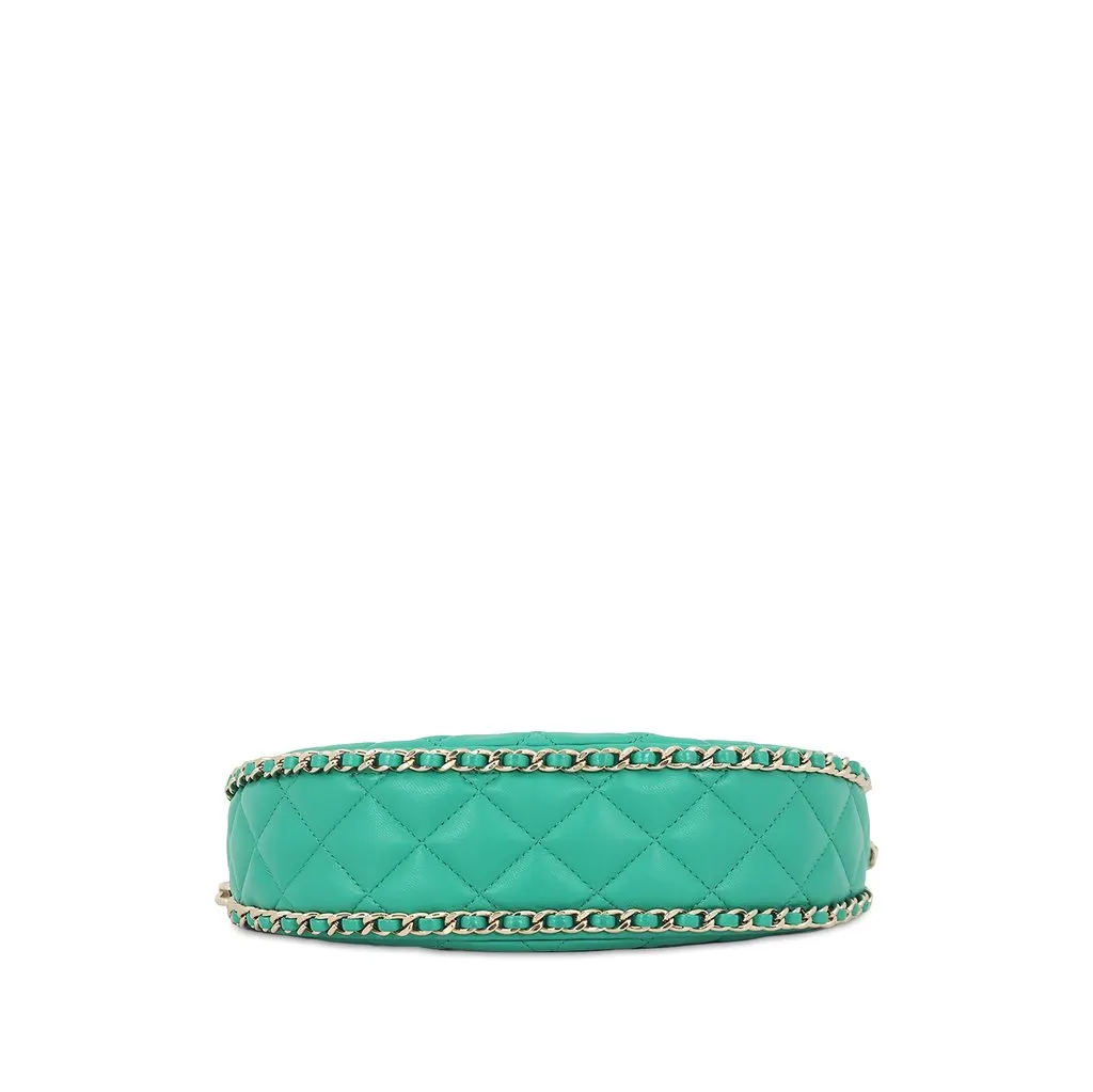 Chanel Small Quilted Lambskin Chain Around Hook Hobo Bag Green Leather Good - Inside View