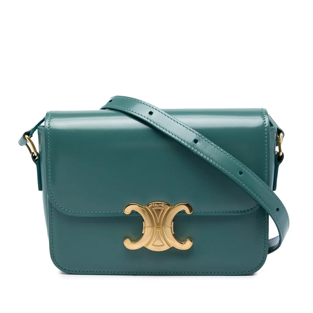 Celine Teen Shiny Calfskin Triomphe Crossbody Blue Leather Very good - Front View