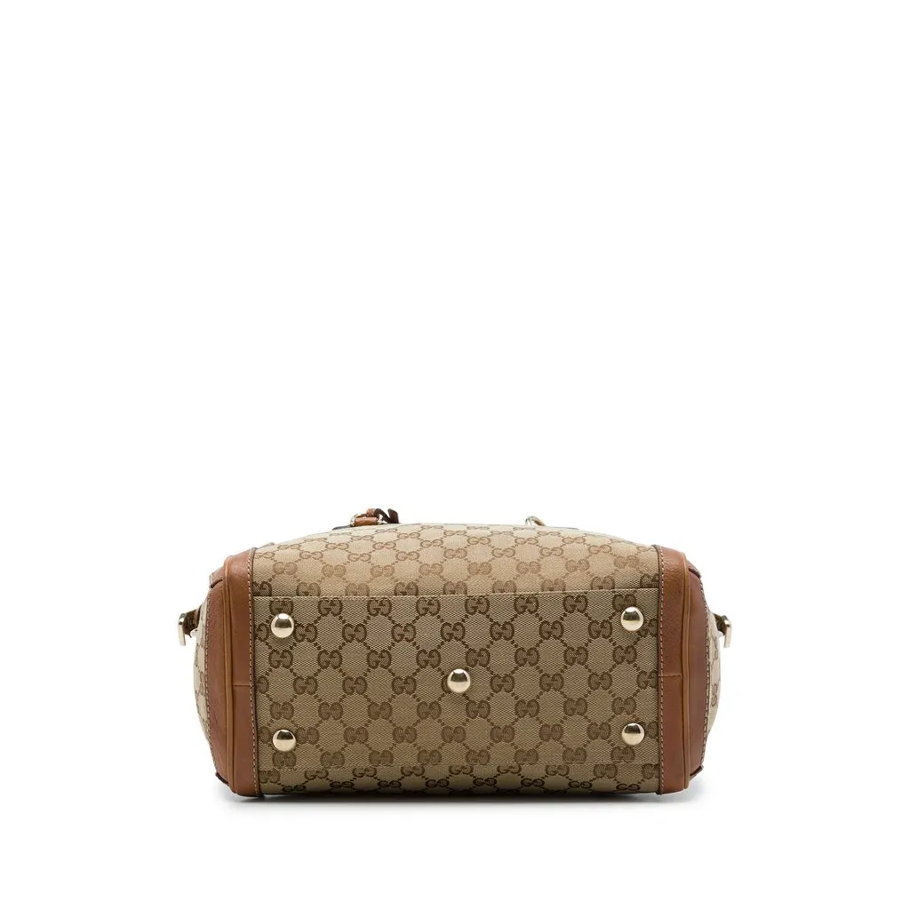 Gucci Medium GG Canvas Charm Satchel Beige Canvas Good - Inside View